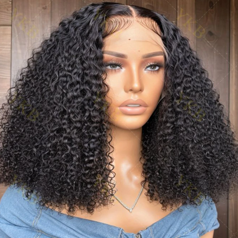 

Kinky Curly Wigs Human Hair 13x4 Black Lace Front Wig 180% Bob Wig Human Hair Pre Cut Lace Glueless Wig Human Hair Ready To Wear