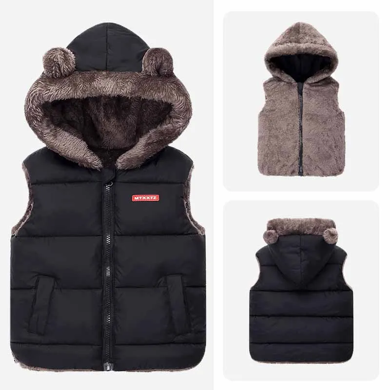 Boys Down Cotton Coat Hooded Vest Girls Padded Warm Cute Undershirt Autumn Winter Children\'s Fashion Casual Comfortable Jacket