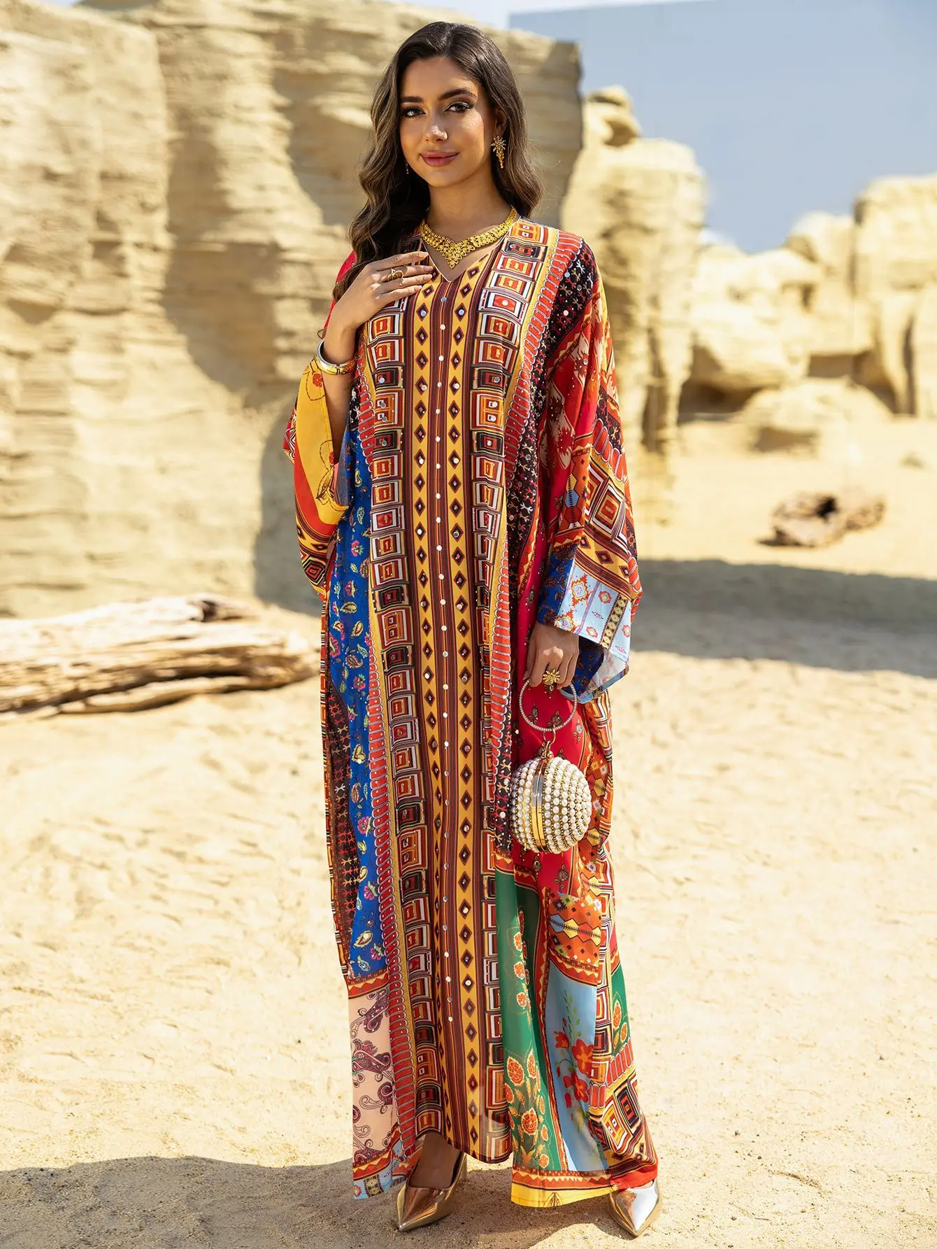 Moyen-Orient dubaï nouvelle Robe imprimée mode ample Jalabiya Robe luxueuse diamants vacances d'été plage robes décontractées