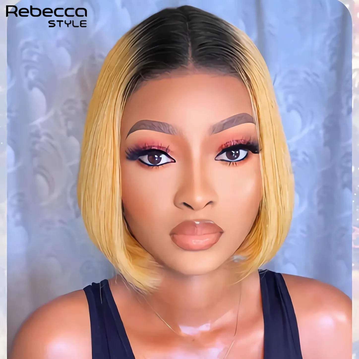 

Rebecca Ombre Blonde Короткий прямой боб 5x1 часть кружева 100% парики из натуральных волос для женщин Бесклеевой бразильский цветной парик из волос Remy