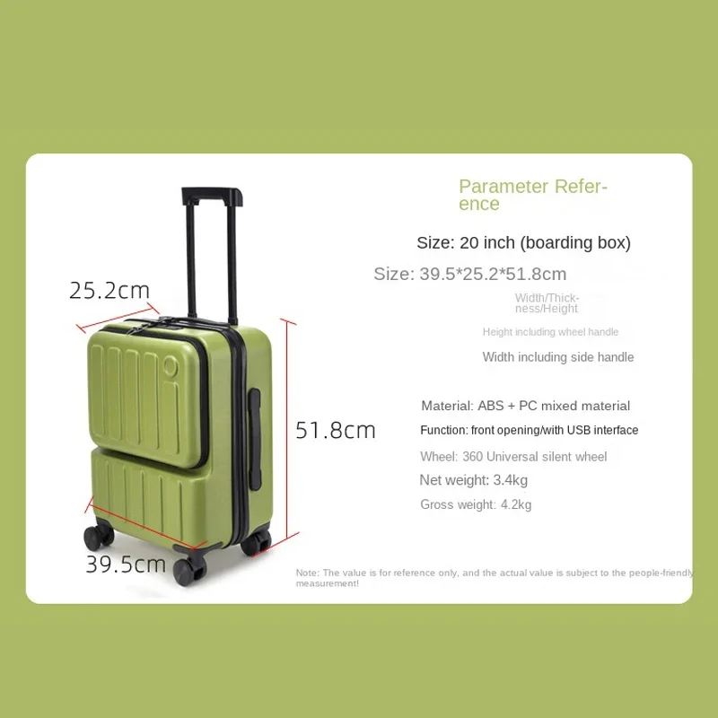 Front Opening 20 inch Trolley Case With wheels Password Travel Suitcase Boarding Box Rolling Luggage With USB Charging Suitcase