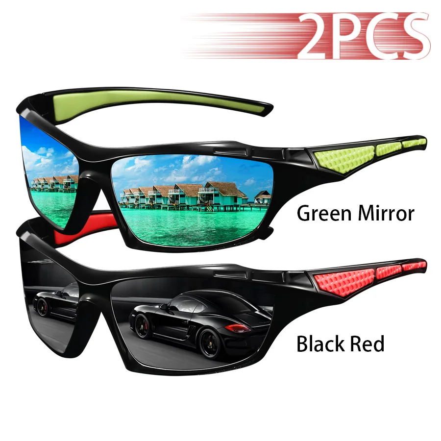 2 Stück Modische Farbblock-Vintage-Sonnenbrille für Autofahren, Angeln, Radfahren, Sport, Herren und Damen, Laufen, Bergsteigen – Detail 5