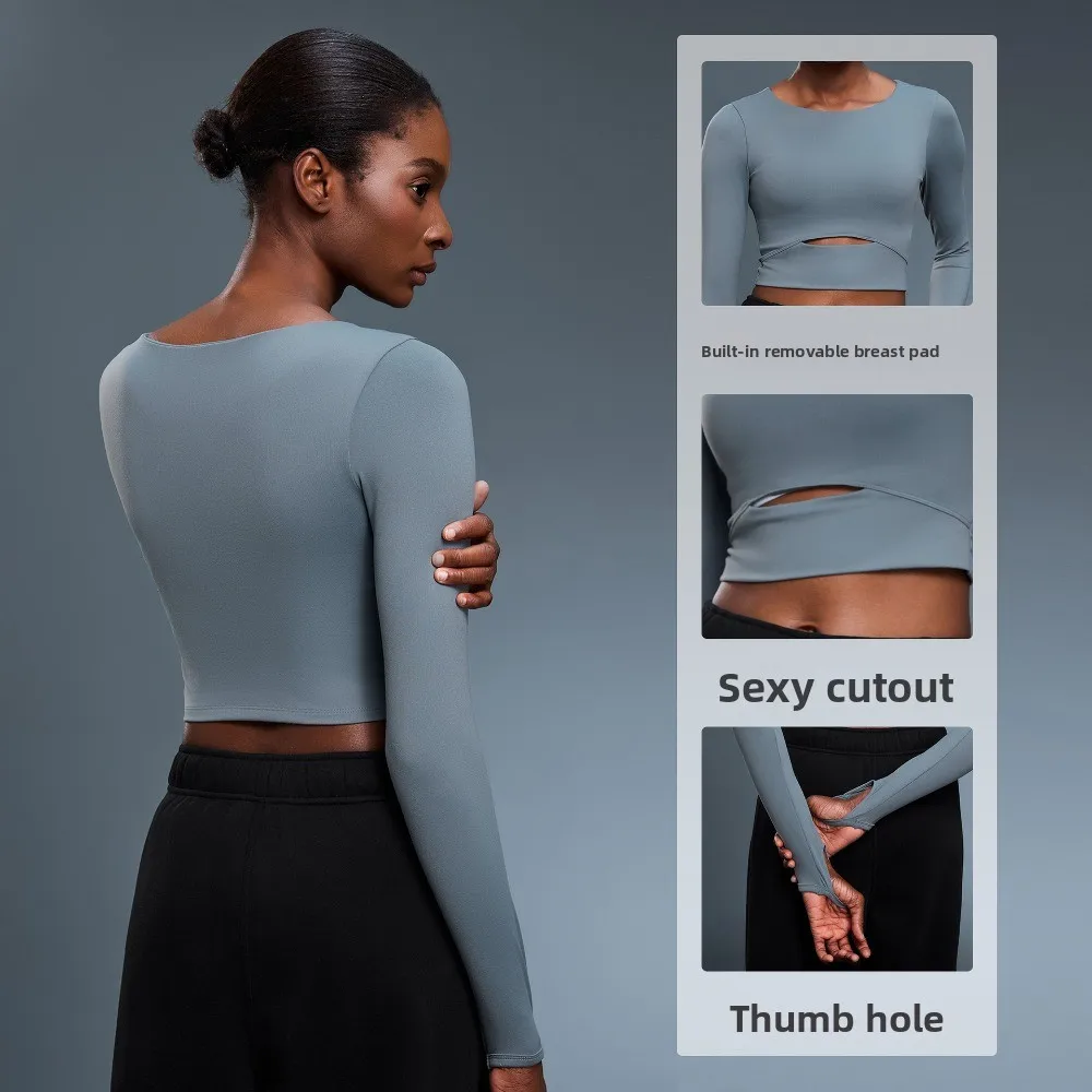

Women's Slim Fit Yoga Top with Built-in Bra Long Sleeve T-Shirt for Running Outdoor Sports Fashion Short S2032