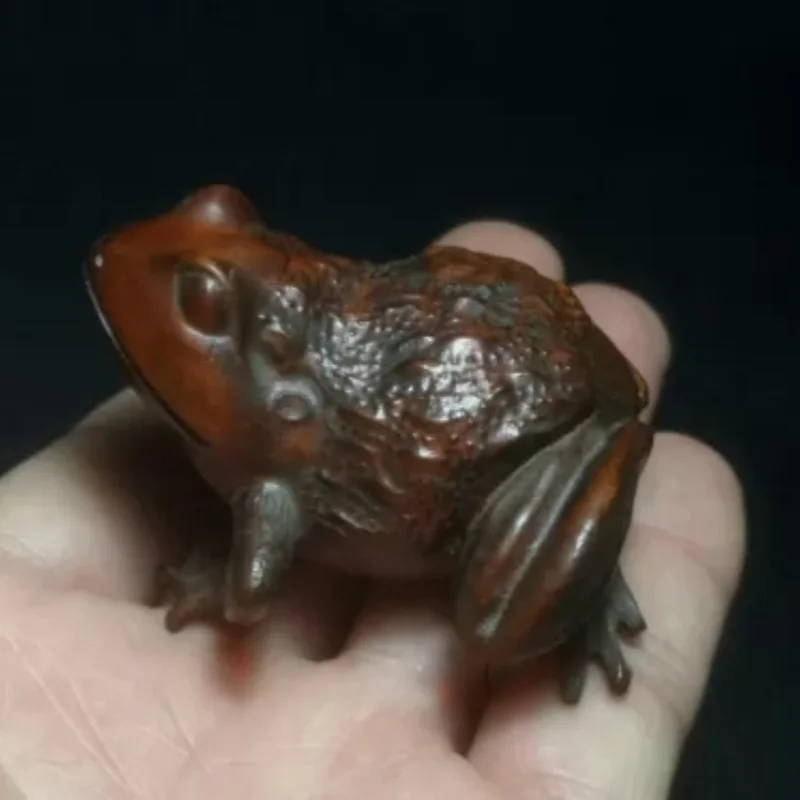 Japanese boxwood carved lovely frog statue table decoration collectable gift
