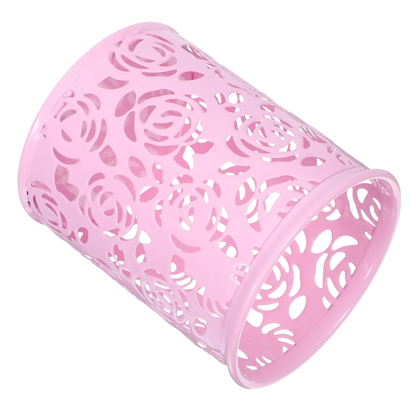 

Rose Flower Pencil Holder Metal Pen Pot Pink Lightweight Desk Organizer Container For Office School Supplies Storage