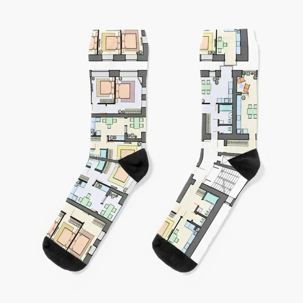 

Detailed architectural floor plan, apartment layout Socks funny gift tennis christmass gift japanese fashion Women's Socks Men's