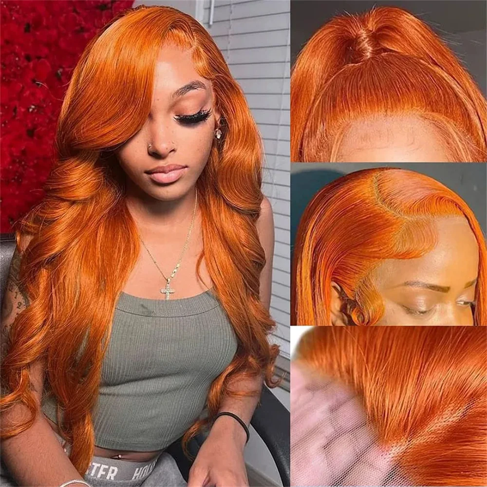 Ginger Orange 13x4 4x4 HD Transparent Lace Frontal Human Hair Wigs Body Wave Human Hair Lace Frontal Wig Lace Wigs For Women