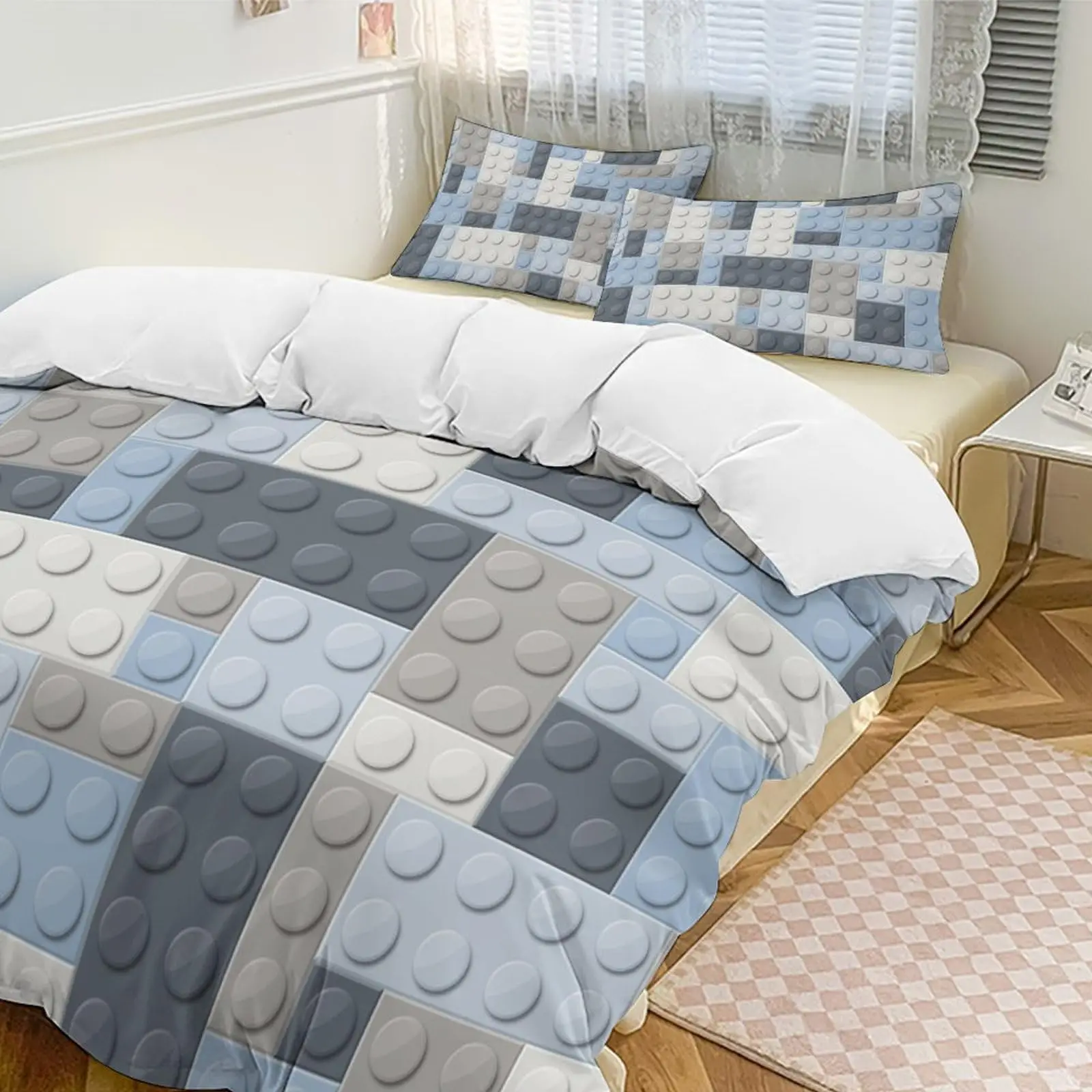 Watercolor Building Blocks Kids Duvet Cover Sets,Colorful Bricks Toddler Bedding Set,Boys Girls Adults Room Decor 3