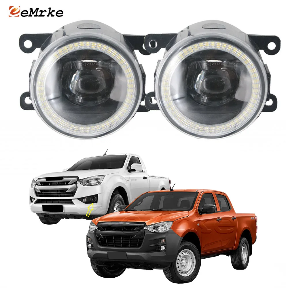 LED Fog Lights Lens for Isuzu D-max Dmax 2021 2022 2023 Angel Eyes Ring Daytime Running Light Car Fog Lamp DRL Left and Right