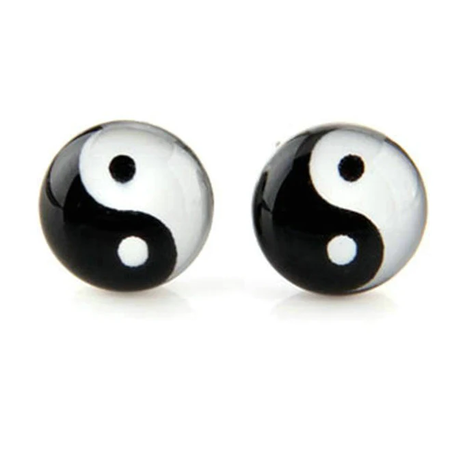 PAIR round pin symbol Yin and yang 10mm earrings image 2