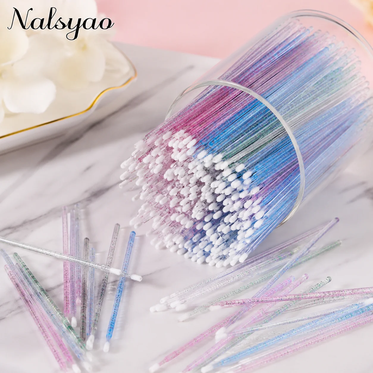 100/500Pcs Crystal Micro Applicator Brush for Eyelash Extension, Micro Cotton Swabs, Lips Mascara Wands Pink Microbrush
