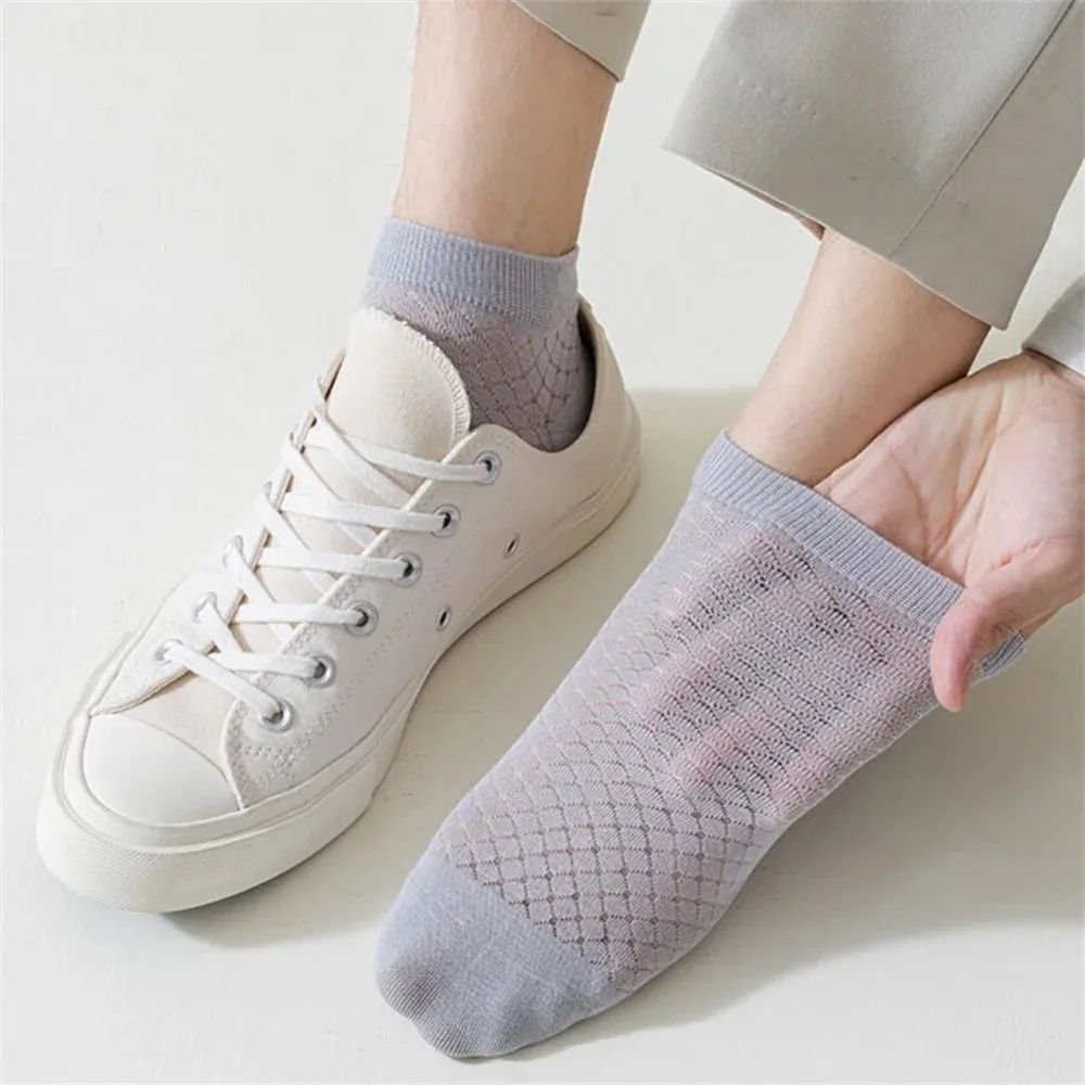 5 Pairs Sweat-absorbing Men\'s Socks Comfortable Mesh Ultra Thin Ankle Socks Cotton Quick-dry Male Short Socks Summer