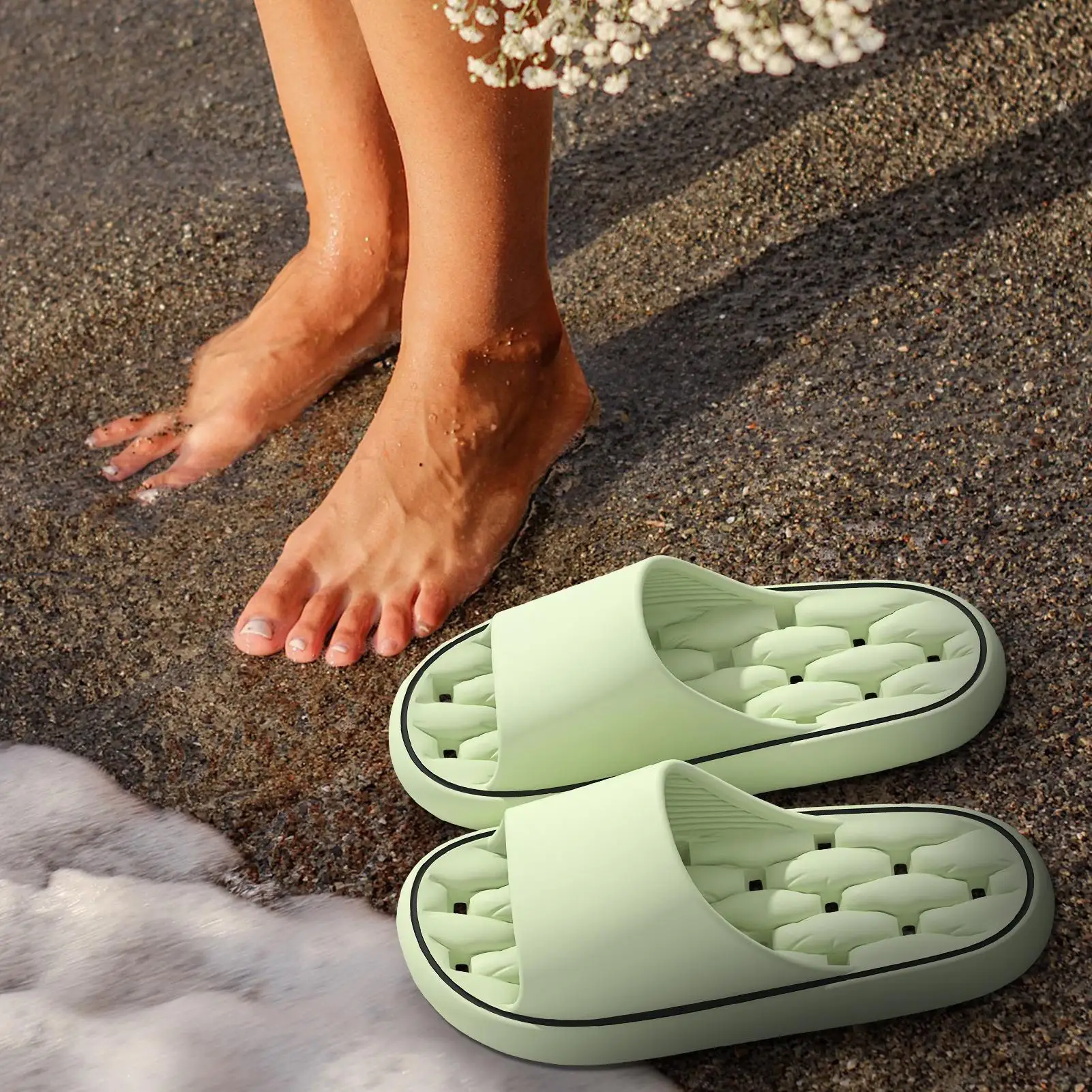 

Non-Slip Bathroom Shoes Pillow Slippers For Women And Men Quick-Drying Ergonomic Sandals With Thick Sole For Travel Pool