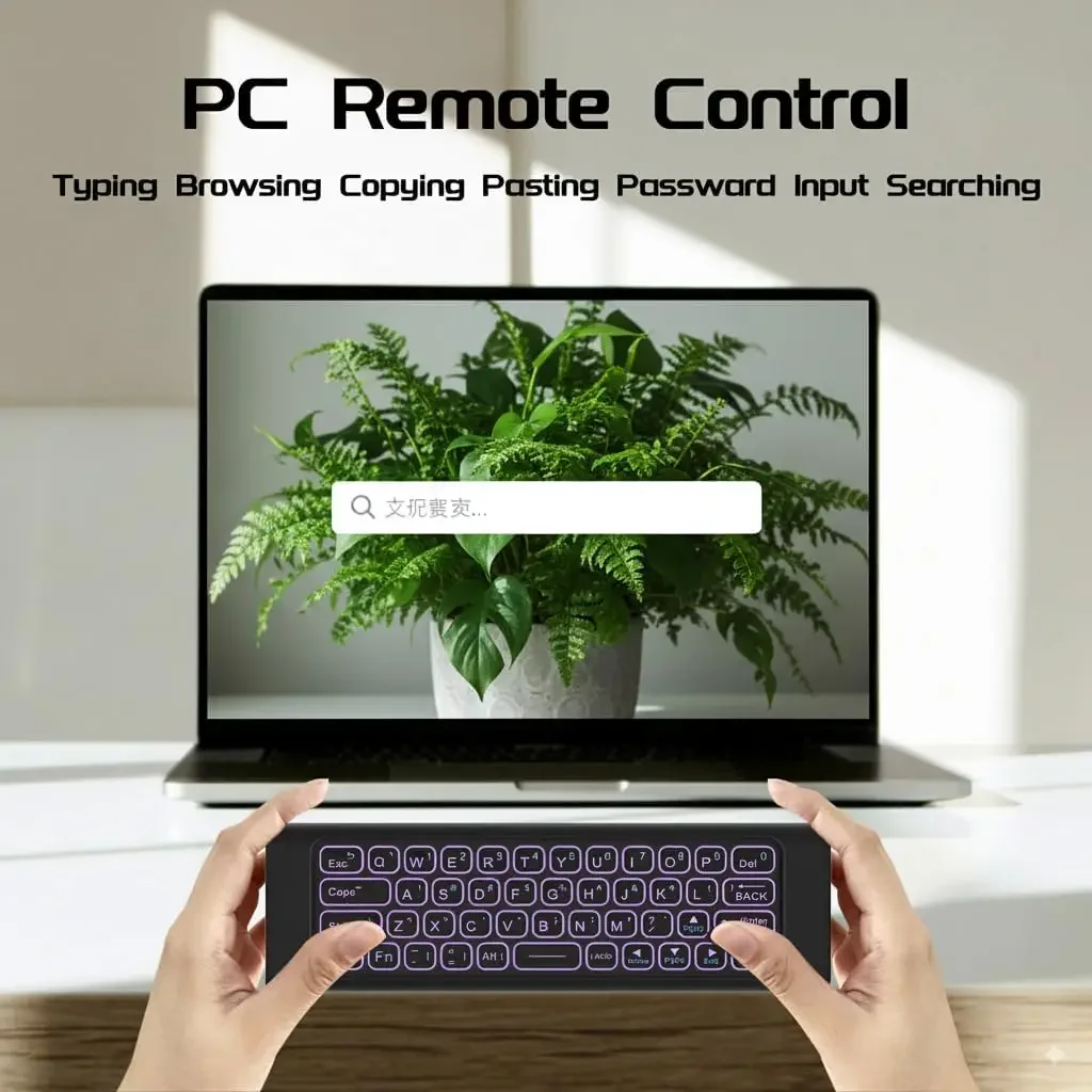 Mini clavier sans fil Air Mouse à distance : mode Bluetooth et 2.4G, rétroéclairé, alliage d'aluminium rechargeable pour PC/ordinateur portable/Android TV Box