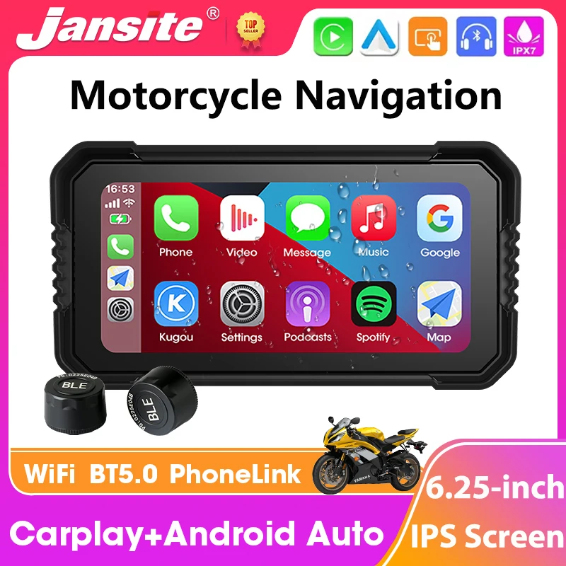 

6.25 inch Portable Motorcycle Carplay GPS Navigation Drive Recorder IPX7 Waterproof Moto Monitor Support TPMS IPS Touch Screen