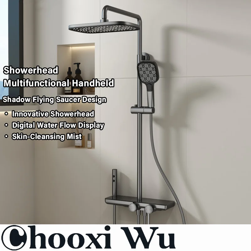 Four-Function Wall-Mounted Shower Set with Spray Nozzle and Brass Gun Gray Milk White Design