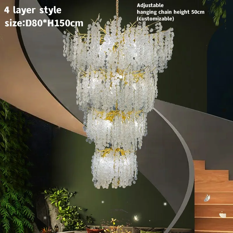 Luxury Branch Crystal Chandelier For Staircase Loft Villa Hotel Lobby High Floor Gold Crystal Tree Branch Hanging Chandeliers