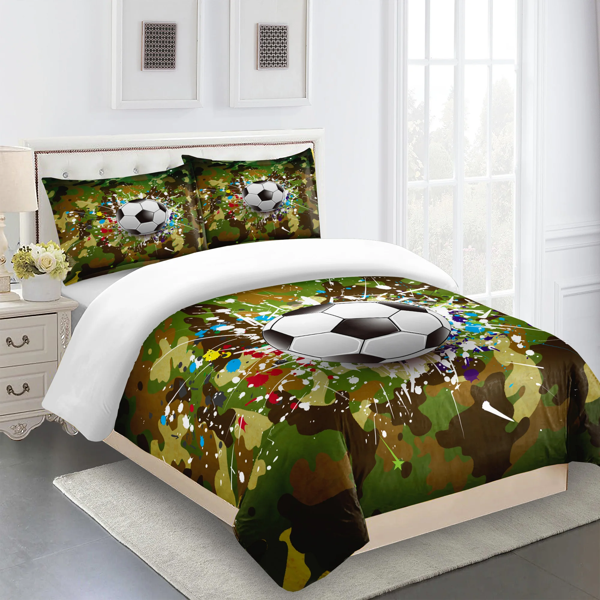 Bedding Set Football Pattern Duvet Cover Kids Adult Bed Set Room Decor Four Season 1 Duvet Cover,1-2 Pillowcases Or Set