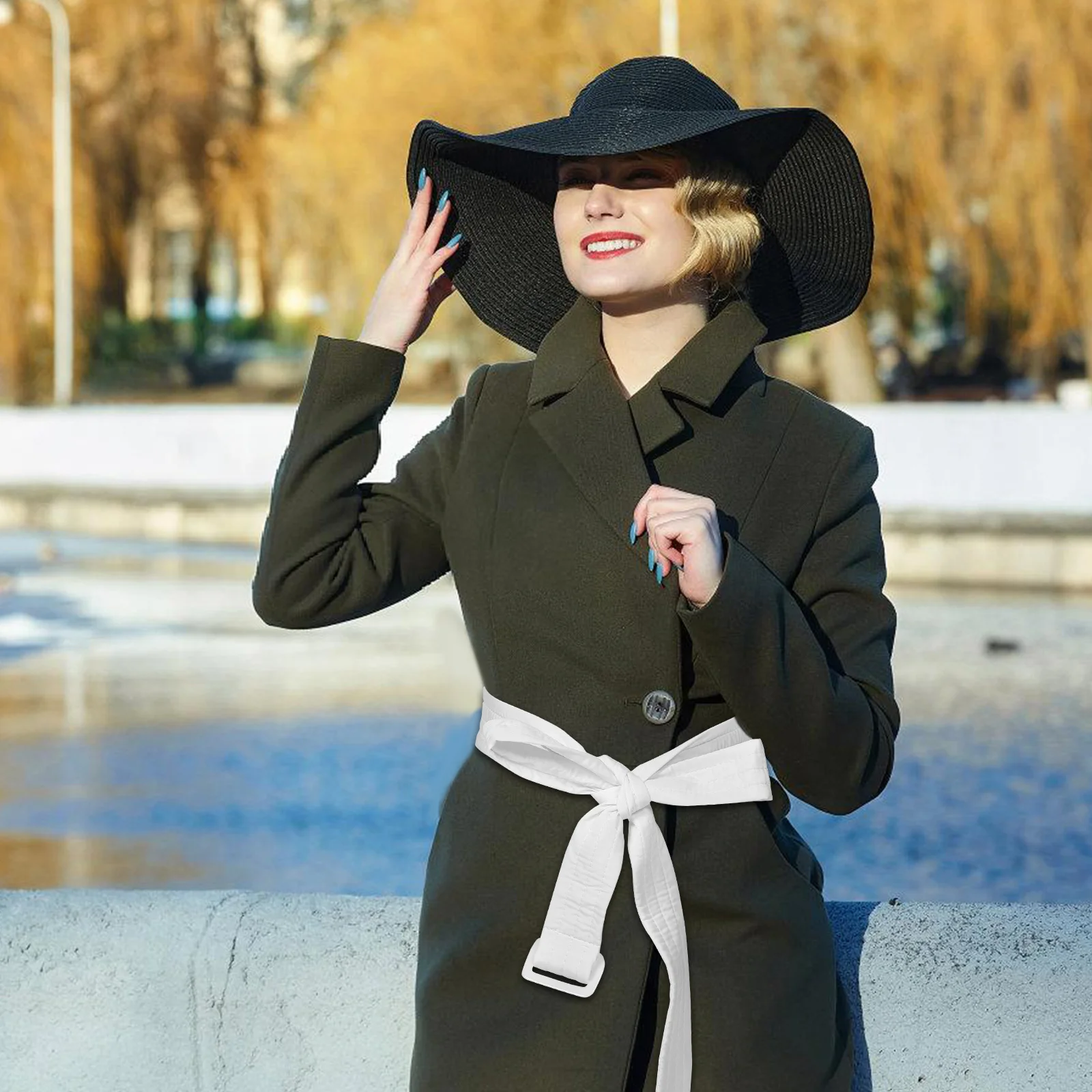 Piumino da donna in tessuto nero Cintura regolabile ampia cintura di ricambio Cappotto invernale Cintura alla moda per abiti
