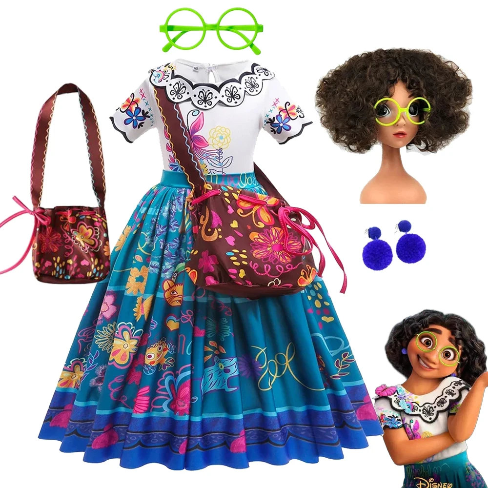 

Disney Encanto Girl Dress Mirabel Madrigal Cosplay Costume Kids Carnival Halloween Princess Party Clothes Mirabel Dress