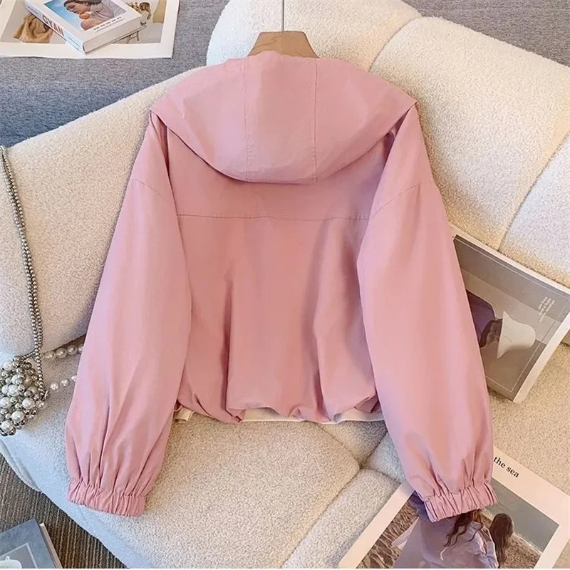 フード付きジャケットの女性の春秋 2025 新しいショート長袖コート女性作業服ルーズカジュアル多用途ジッパージャケットトップ