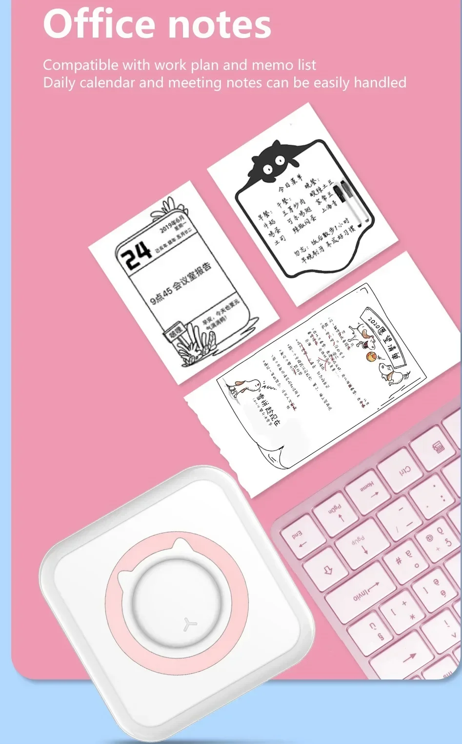 Mini impresora térmica portátil, inalámbrica por Bluetooth, sin tinta, impresión de notas de etiquetas fotográficas con Cable USB para papel de preguntas