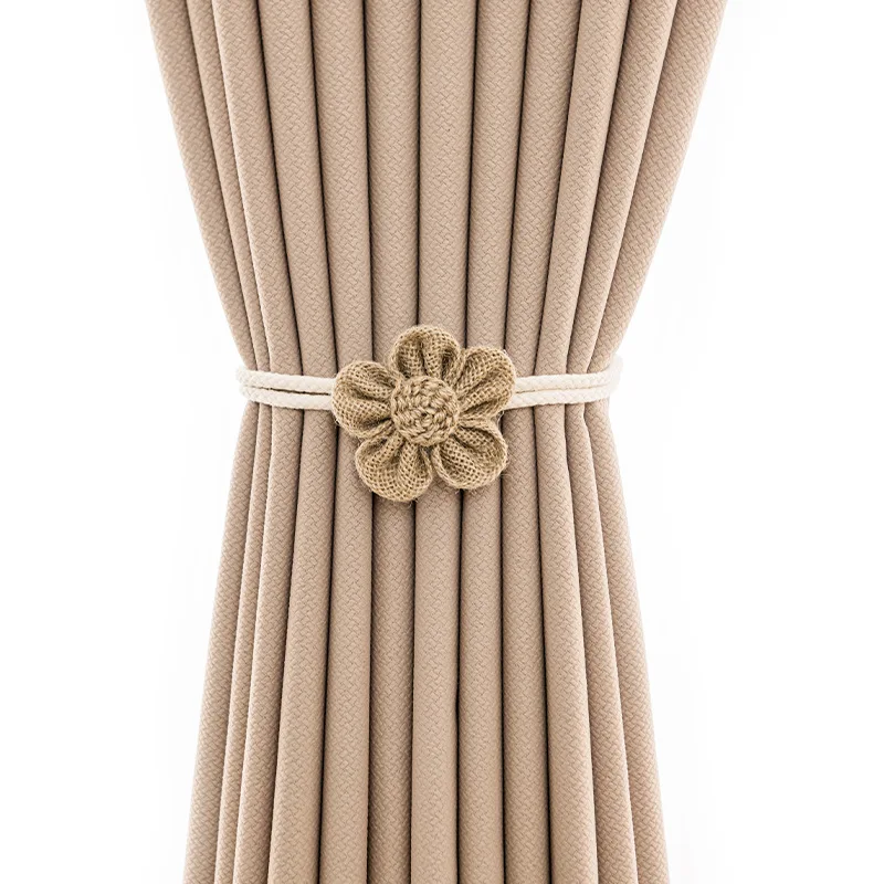 

3D Flower Cartoon Curtain Tiebacks Cotton Linen No Drill Pin-on Holdbacks for Bedroom Living Room Window Decoration