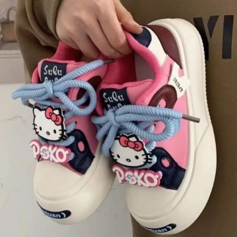 Sanrio Kawaii Girls Shoes Hello Kitty Cute Pink Platform Shoes Female Student Versatile Sneakers Casual Lolita Shoes 2024 New