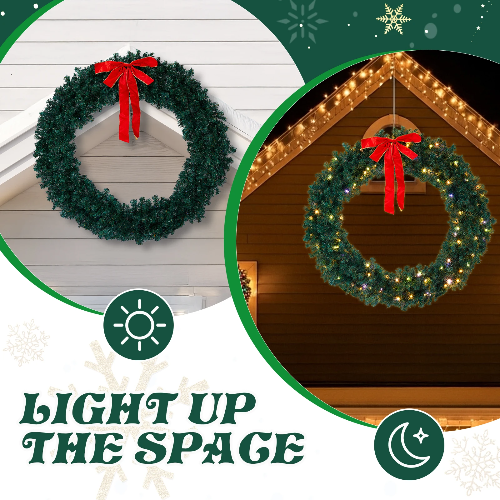 إكليل عيد الميلاد المضاء مسبقًا مقاس 60 بوصة، إكليل عيد الميلاد الاصطناعي المضاء مع 220 مصباحًا دافئًا ومتعدد الألوان و600 طرفًا من مادة PVC #4