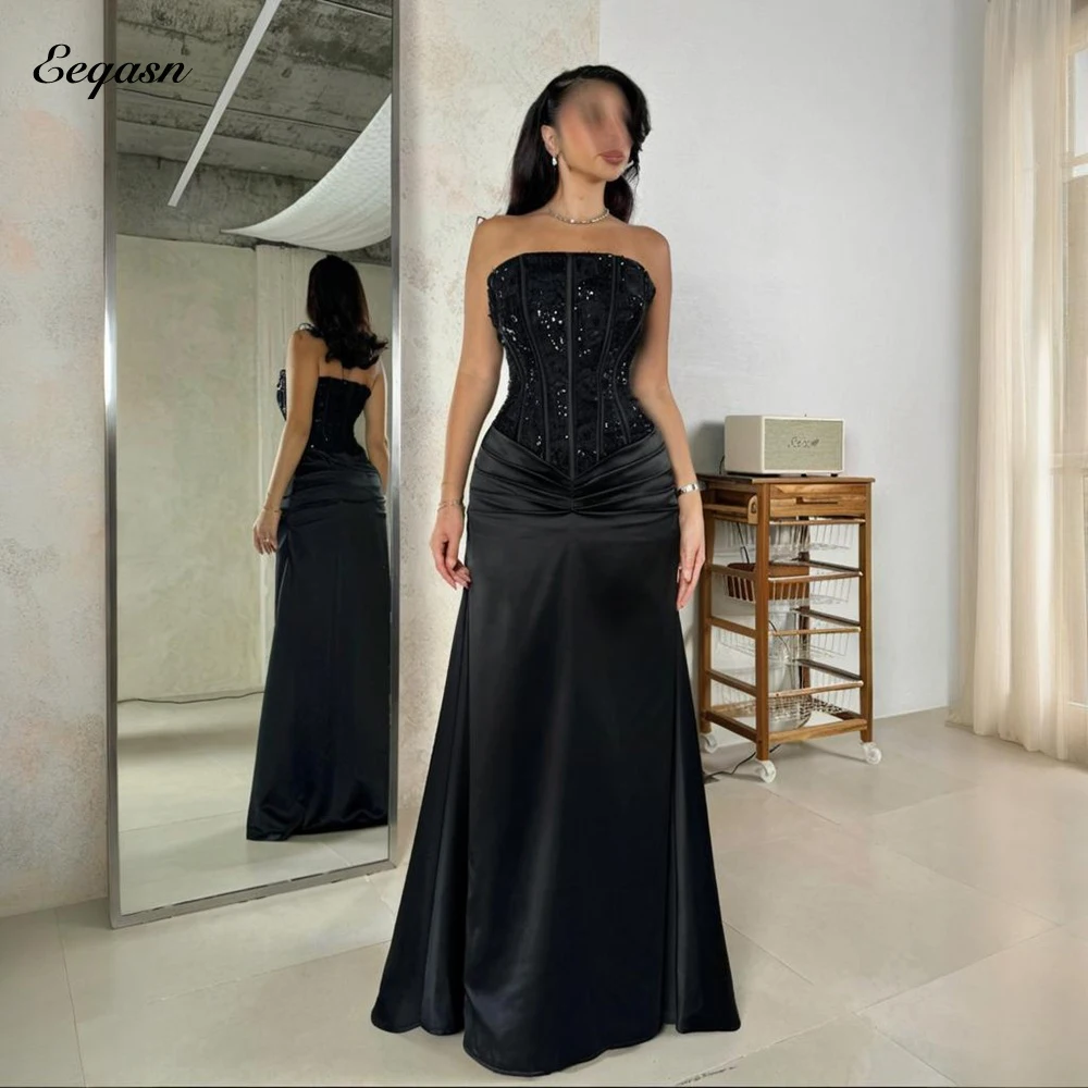 

Elegant Black Evening Dress Mermaid Strapless Long Dresses Bespoke Occasion Luxury Women Prom Vestidos Para Mujer Customized