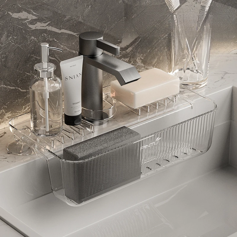 Household Suction Cup Sink Drain Storage Basket Kitchen Faucet Cloth Sponge Wipe Suspended Bathroom Drain Storage Rack view 6