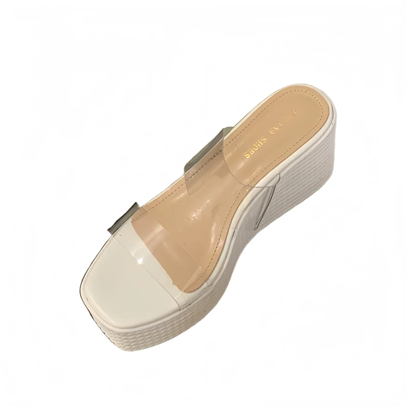 

Womens Slippers 8cm High Heels Platform Sandals Casual Ladies Summer Shoes White Wedges Chunky Heeled Sandals
