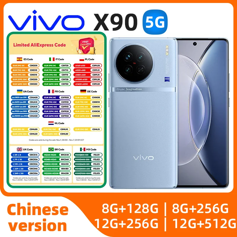 

Vivo X90 5g SmartPhone Android 13 6.78inch 120Hz Dimensity 9200 4810mAh 120W NFC 50MP Camera Google Play Original used phone