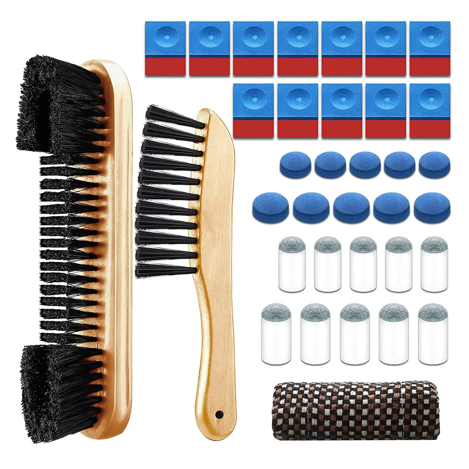 

Billiards Cleaning Pool Table Cleaner Felt Brush Kit Include Rail Brush 12 Pool Cue Chalk Square 20 Pool Cue Tip,Wood