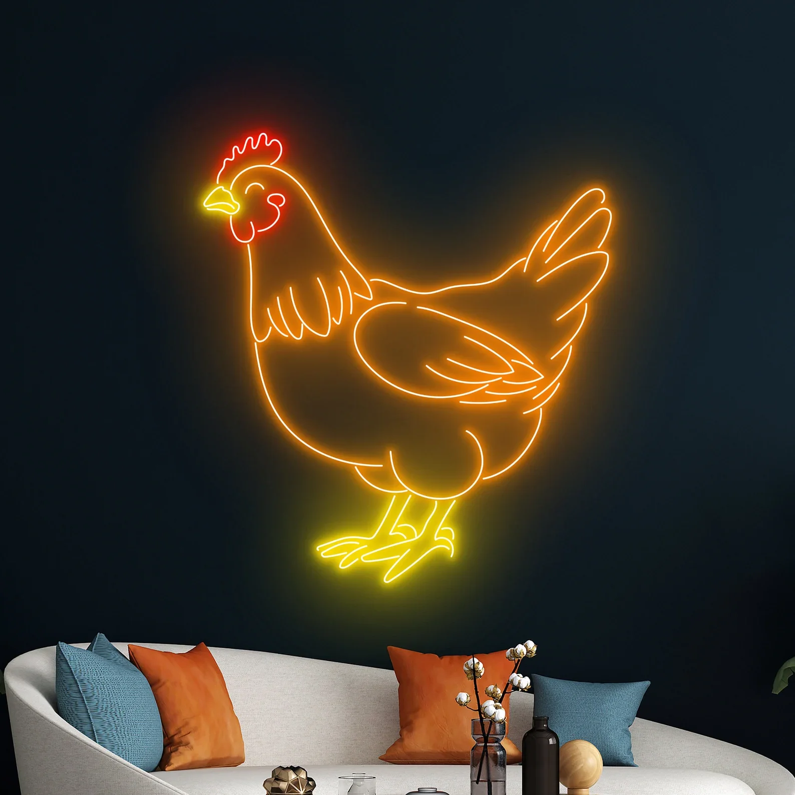 Hen Neon Sign Wall Art Decor Hen Chicken Cute Animal Nursery Room Sign Special Birthday Gift for Kids Farmhouse Neon