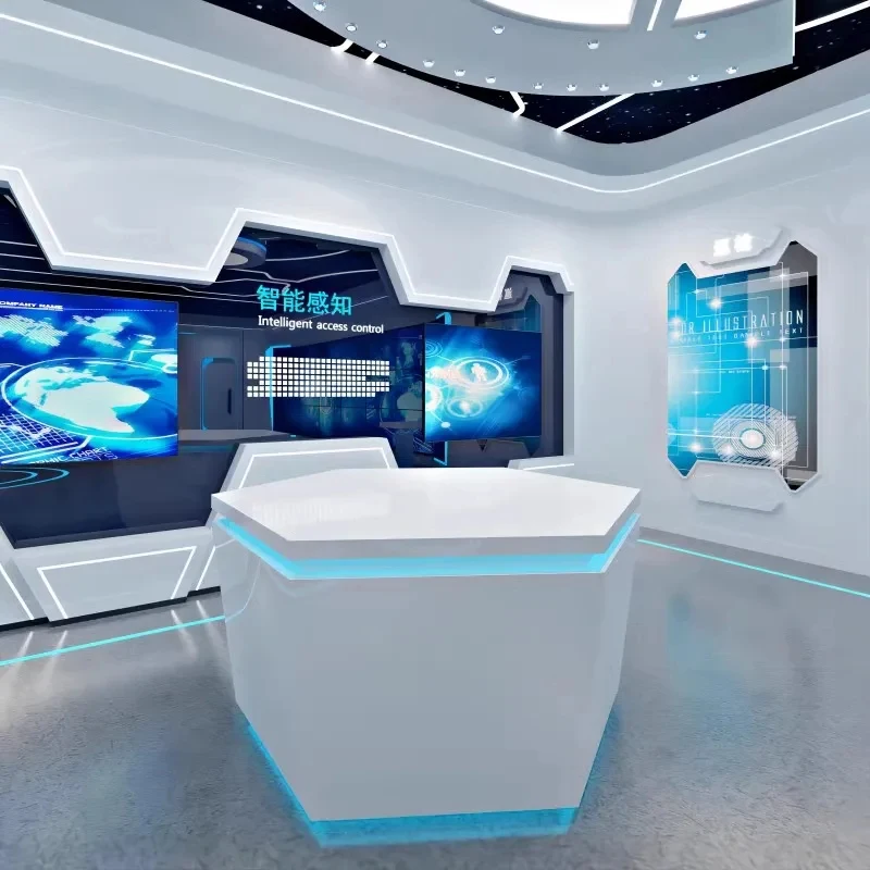 custom.Customizable Shaped Circular Center Island Booth Science Technology Displaying Cabinets Showcase