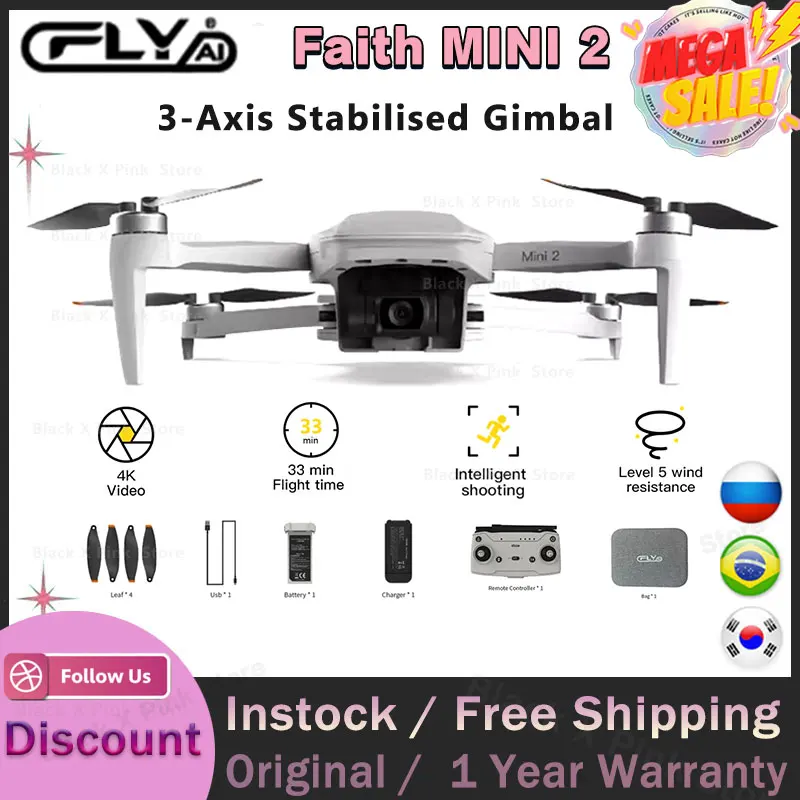 CFLY Faith MINI2 Drone,3-Axis Gimbal Professional Camera,4K Video Camera,28 Mins Flight Time,5km Video Transmission,Light Drones