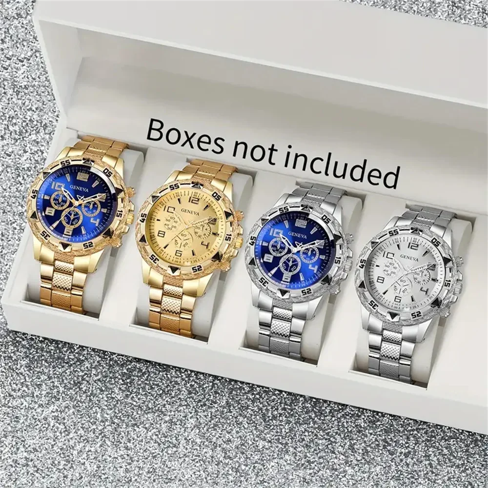 

4 шт./компл. часы для мужчин, модные часы с арабским циферблатом, стальной браслет, кварцевый набор (без коробки)