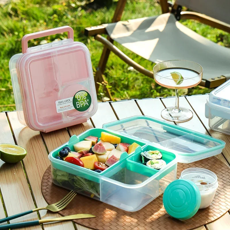 1650ml Bento Box Tiffin with Sauce Dish Picnic Biscuit Fruit Salad Box for Kids Sandwich Lancheira LunchBox Divided Crisper