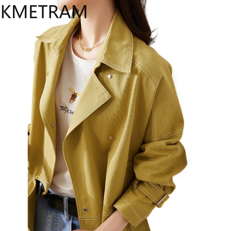 KMETRAM 78% Cotton Trench Coats Elegant New in Outerwears for Women High Quality Coat Autumn Clothes 2024 Ветровка Женская