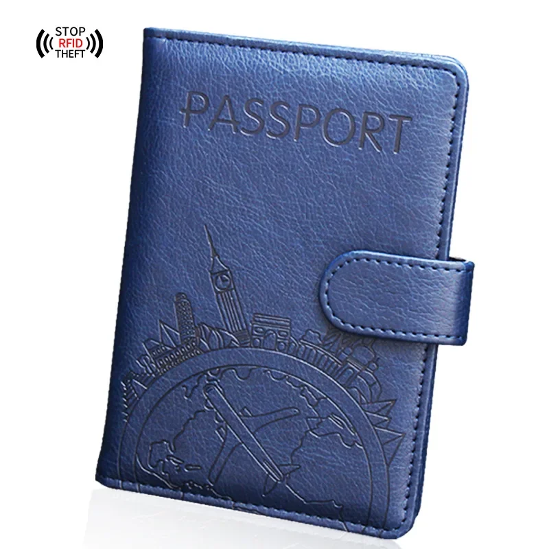 Men's and Women's Travel Passport Case Fashion Anti RFID Passport Cover Clip PU Leather Wallet Protection Credit Card Holder