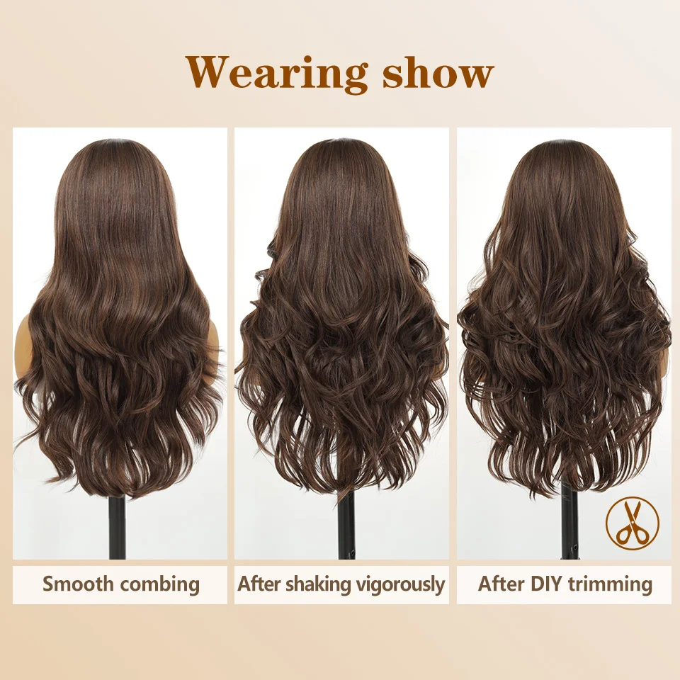 Synthetic 13x6 HD Lace Frontal Wigs For African Women Layered Mermaid Curly Pre Plucked Wig Ombre Brwon Heat Resistant Lace Wig