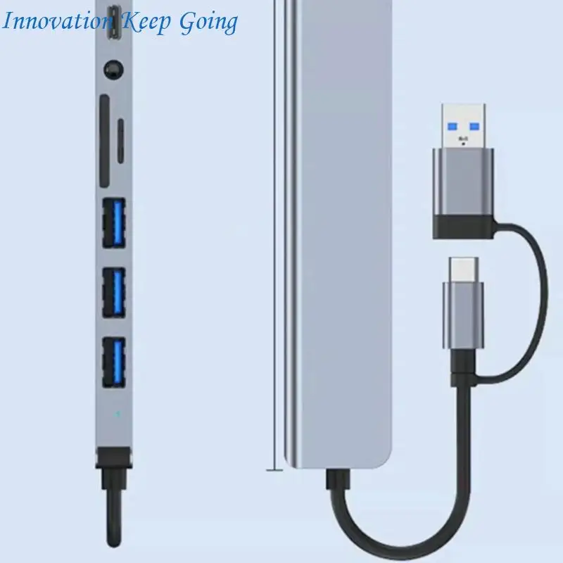 E65C USB C Hub with USB Port Small Card Reader Headphone Port and USB C Data Port Multiple Function Docking Station