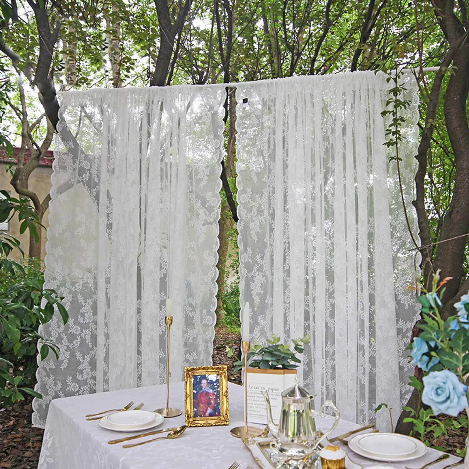 

2pcs1.5*2.5m Lace Window Screen Curtain Jacquard Yarn Pastoral White Yarn Curtain Door