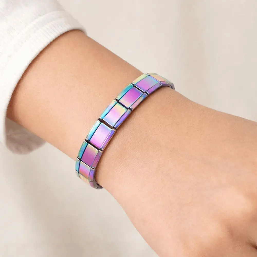 Stretchable Italian Chain Link Bracelet 9mm Square Modular Stainless Steel Bracelet HipHop Jewelry Making Elastic Hand Chain