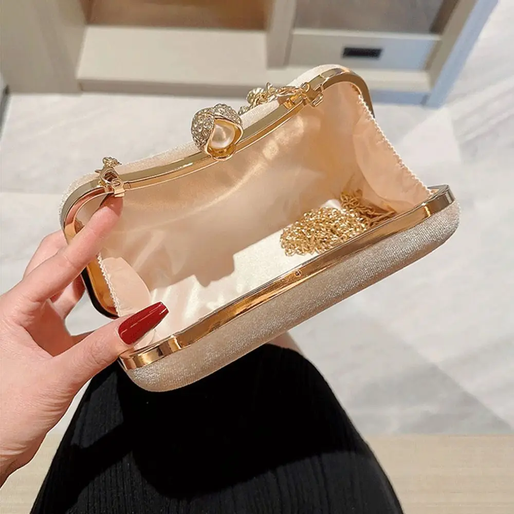 Gold Velvet Evening Bag Fashion French Vintage Pearl Chain Shoulder Bags Banquet Clutch Wedding Party