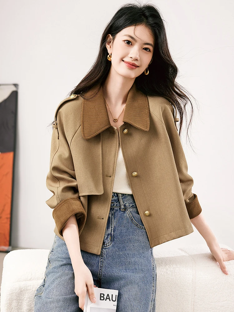 

Sli ort Women's Jaet Coat Spring New Arrival Faionable Outerwear Comfortable Fit Button Detail Polyester Fiber