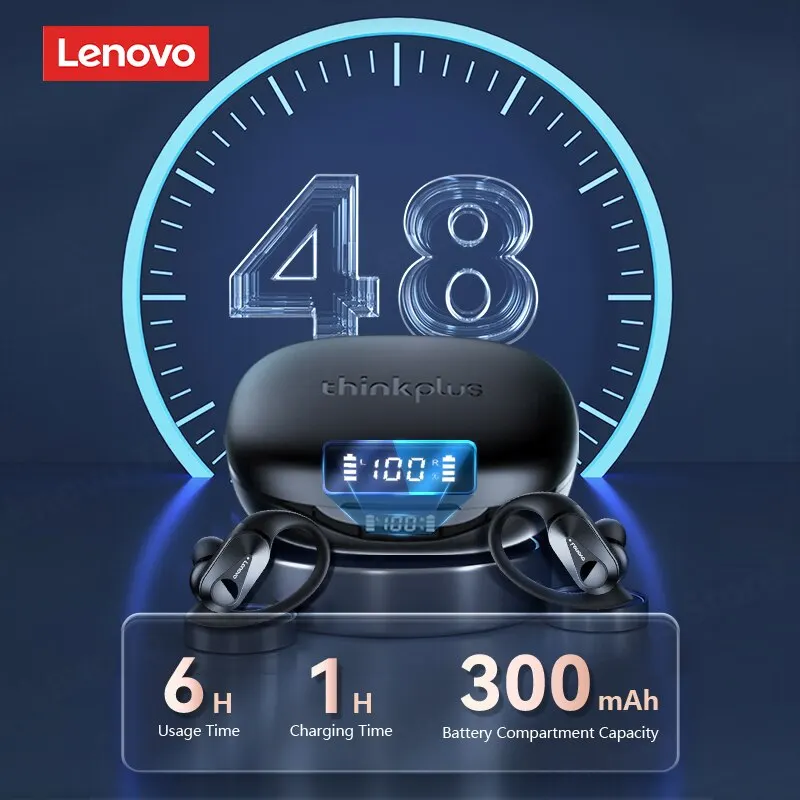 Lenovo-Écouteurs Bluetooth 5.3 TWS LP75, Casque de sport sans fil, Affichage numérique LED, HiFi, Stéréo, Réduction du bruit, Écouteurs de jeu