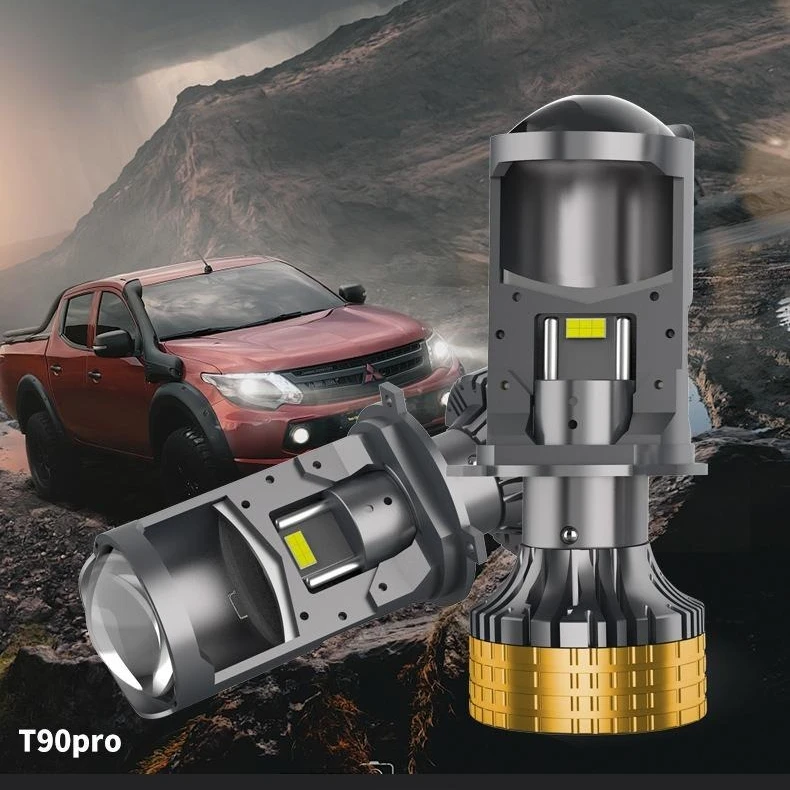 220W T90Pro High Power Bi LED Projector Headlights with Halo Ring, H4 Dual Beam Integrated Laser LED Lamp for Car and Motorcycle