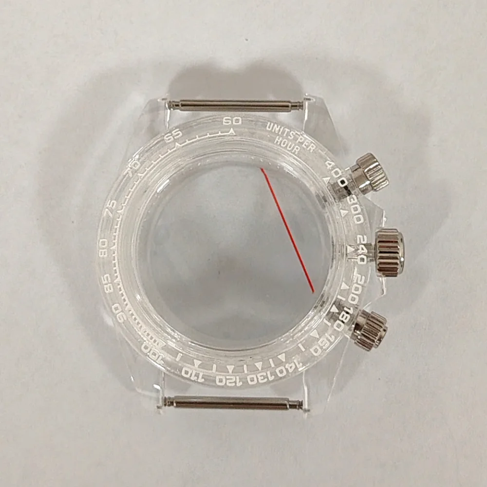 39mm Rubber Watch Case Fashion Transparent Acrylic Glass for Vk63 Quartz Movement Waterproof Watch Parts